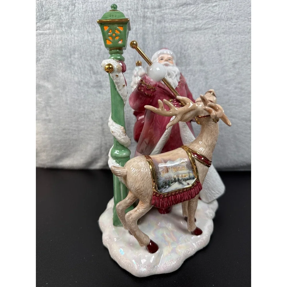 Thomas Kinkade Victorian Christmas II Illuminated Santa Reindeer Figurine 2003